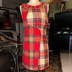 Vera Wang Red and Gold Plaid Dress